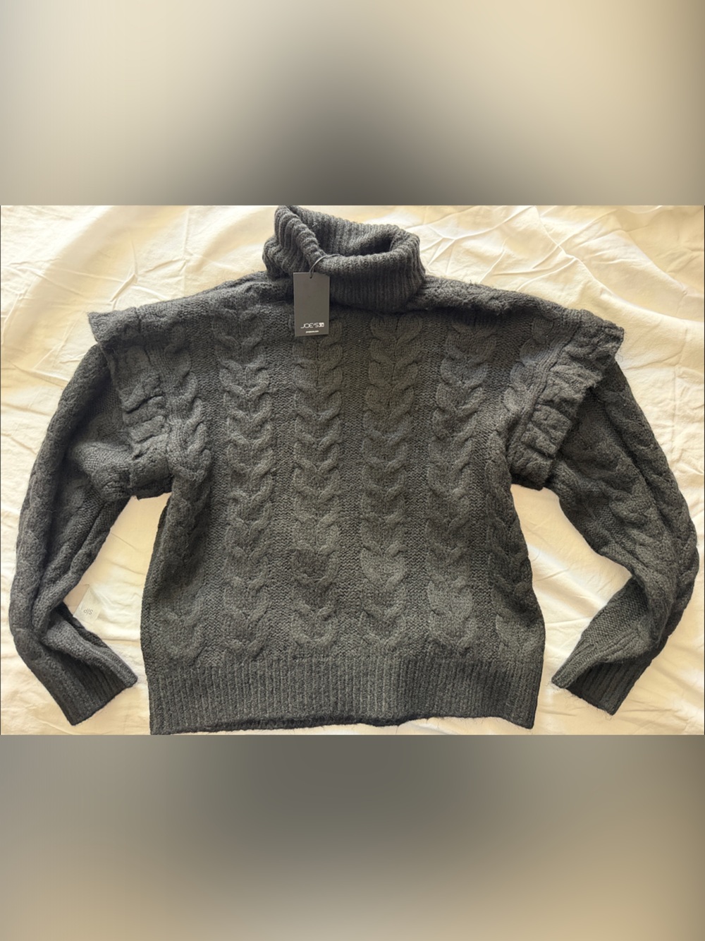 COS Charcoal Gray Cable Knit Turtleneck Sweater